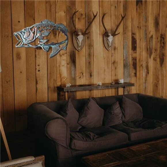 Cast Iron Fish Wall Art Large Mouth Bass Metal Decor Rustic Nautical Sign - Picture 5 of 8